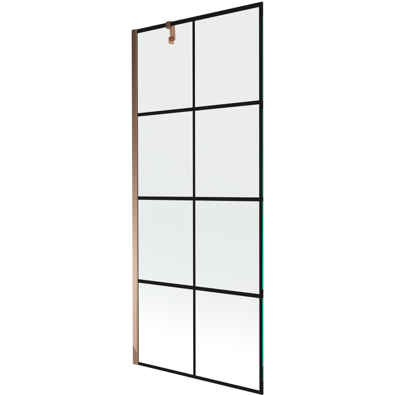 Mexen Next egyszárnyú kádparaván 80 x 150 cm, fekete rácsmintás, rózsaarany - 895-080-000-00-77-60