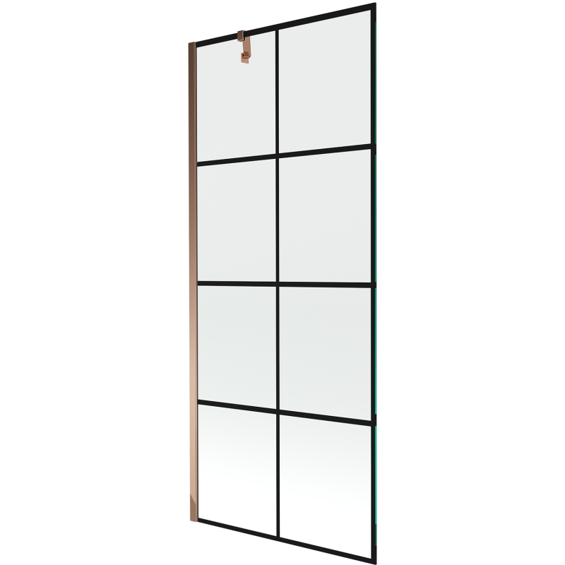 Mexen Next paravan de cadă cu 1 aripă 80 x 150 cm, model carouri negre, aur roz - 895-080-000-00-77-60