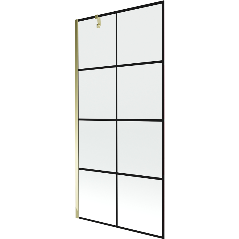 Mexen Next egyajtós fürdőszobai paraván 90 x 150 cm, fekete rács, arany - 895-090-000-00-77-50