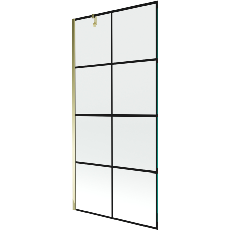Mexen Next egyajtós fürdőszobai paraván 90 x 150 cm, fekete rács, arany - 895-090-000-00-77-50