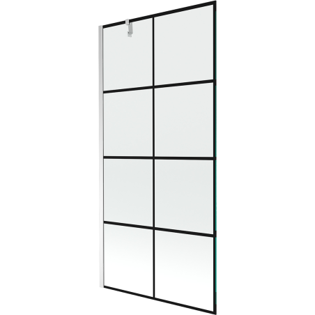 Mexen Next 1-szárnyú fürdőszobai paraván 100 x 150 cm, fekete rács, króm - 895-100-000-00-77-01
