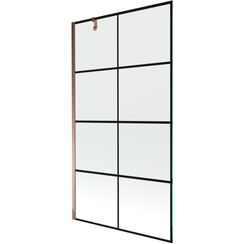 Mexen Next 1-szárnyú fürdőkádparaván 100 x 150 cm, fekete rács, rózsaarany - 895-100-000-00-77-60