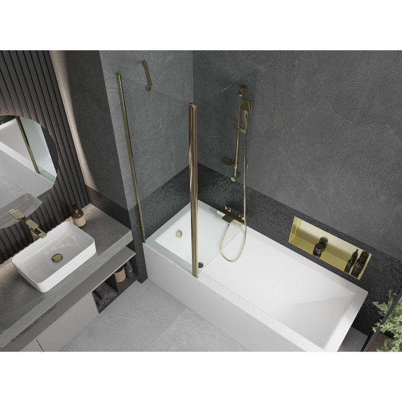 Mexen Flip paravan cadă cu 2 canaturi 120 x 150 cm, transparent, auriu - 894-120-101-50-00