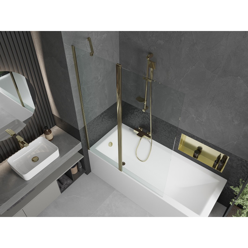 Mexen Flip Paravan de cadă cu 2 panouri 120 x 150 cm, transparent, auriu - 894-120-101-50-00