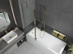 Mexen Flip paravan cadă cu 2 canaturi 120 x 150 cm, transparent, auriu - 894-120-101-50-00