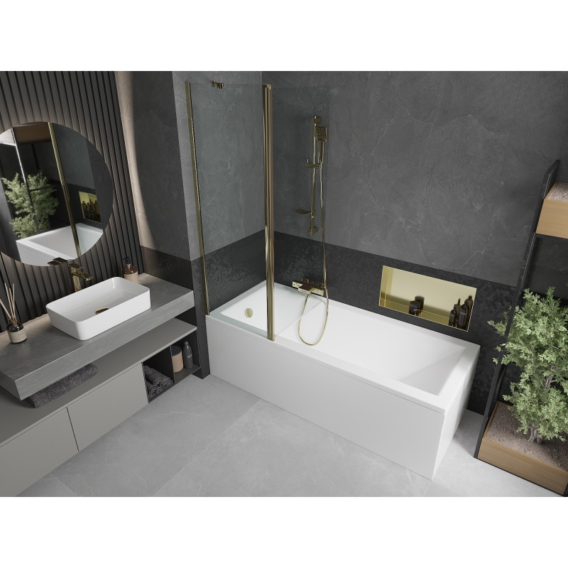 Mexen Flip paravan cadă cu 2 canaturi 120 x 150 cm, transparent, auriu - 894-120-101-50-00