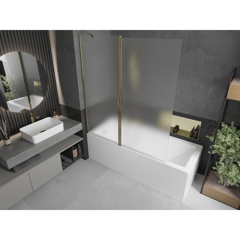 Mexen Flip paravan de cadă cu 2 panouri 140 x 150 cm, înghețat, auriu - 894-140-101-50-30