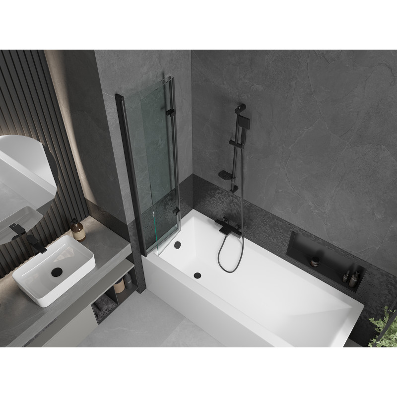 Mexen Castor 2 szárnyas kádparaván 80 x 150 cm, Átlátszó, Fekete - 892-080-002-70-00