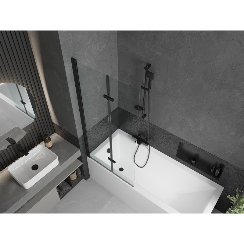Mexen Castor 2 szárnyas kádparaván 80 x 150 cm, Átlátszó, Fekete - 892-080-002-70-00