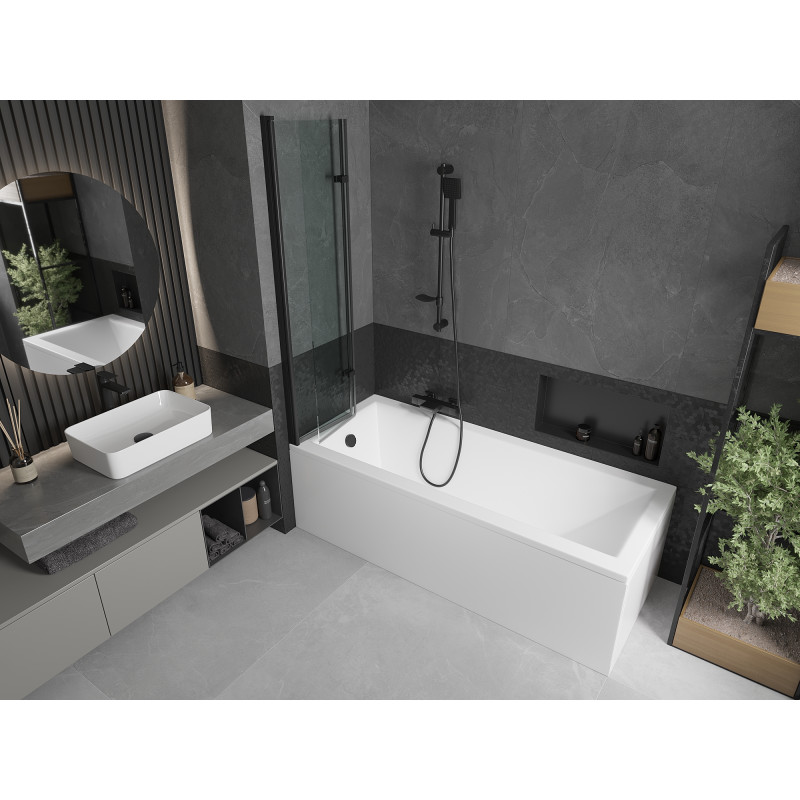 Mexen Castor 2 szárnyas kádparaván 80 x 150 cm, Átlátszó, Fekete - 892-080-002-70-00