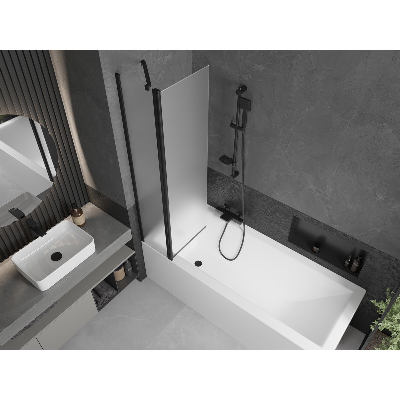 Mexen Flip 2-szárnyú fürdőkád paraván 80 x 150 cm, zúzmarás, fekete - 894-080-101-70-30