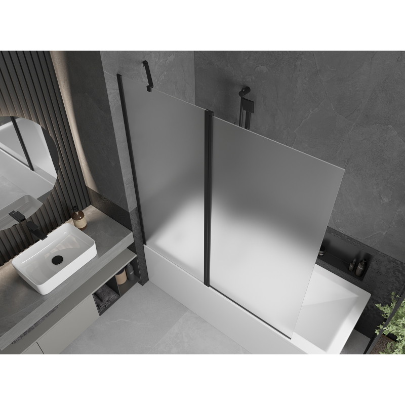 Mexen Flip 2 szárnyas fürdőkád paraván 140 x 150 cm, zúzmarás, fekete - 894-140-101-70-30