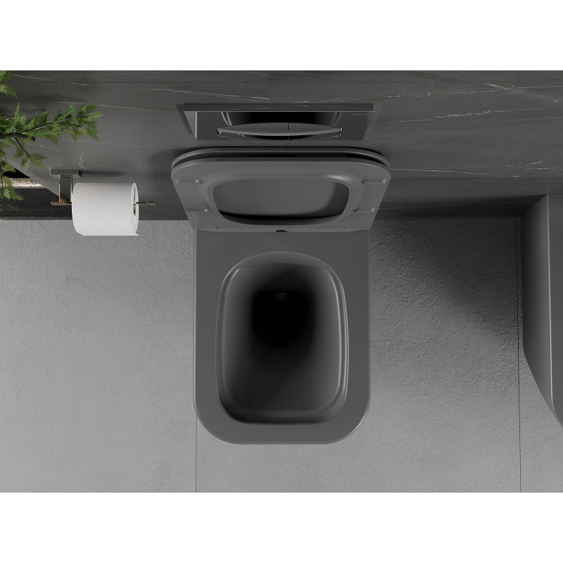 Mexen Madox Rimless WC csésze lassan záródó slim tetővel, duroplast, sötét szürke matt - 30154061