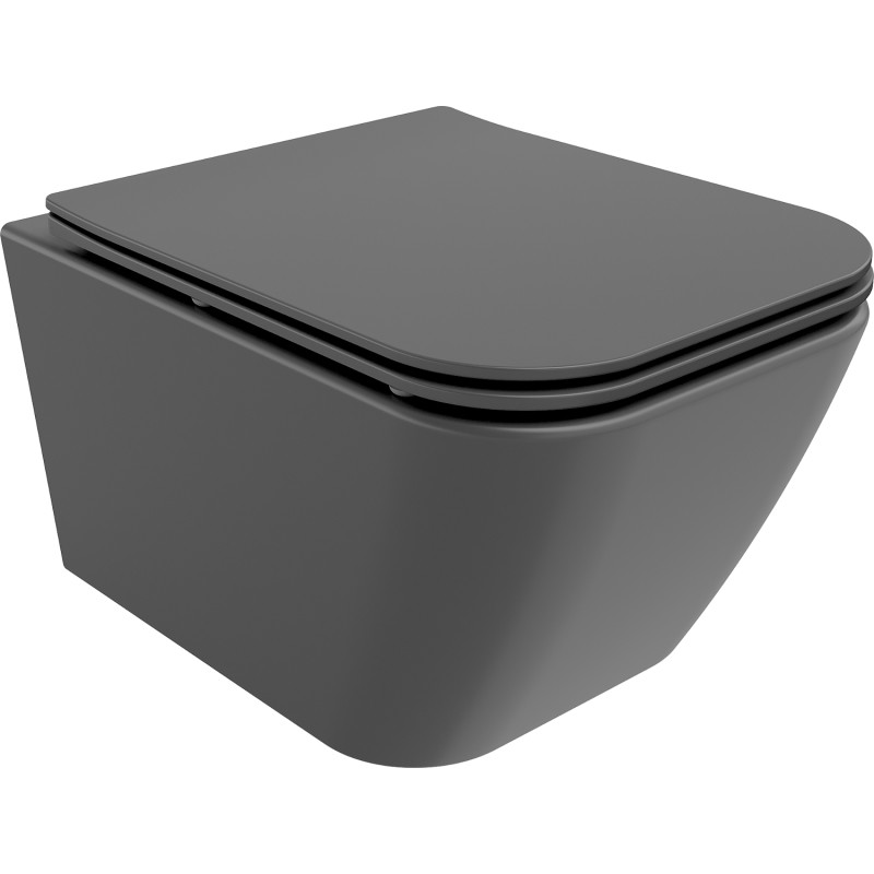 Mexen Madox Rimless WC csésze lecsapódásmentes vékony deszkával, duroplaszt, sötétszürke matt - 30154061