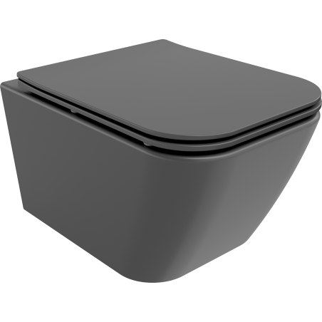 Mexen Madox Rimless WC csésze lassan záródó slim tetővel, duroplast, sötét szürke matt - 30154061