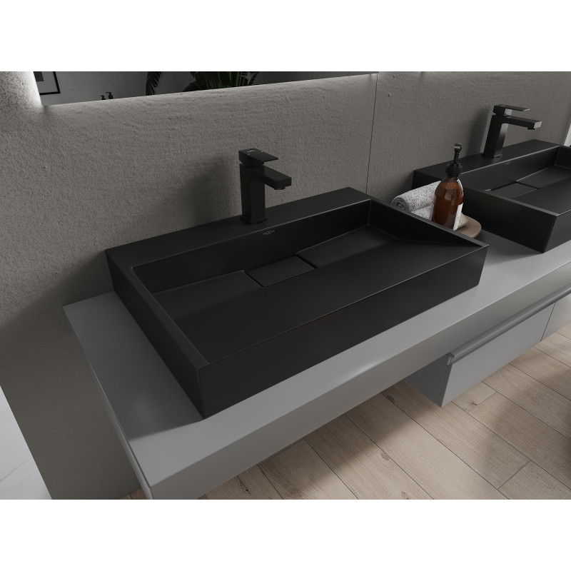 Mexen Ava konglomerát pultra szerelhető mosdókagyló 1/O 70 x 46 cm, fekete - 23017071