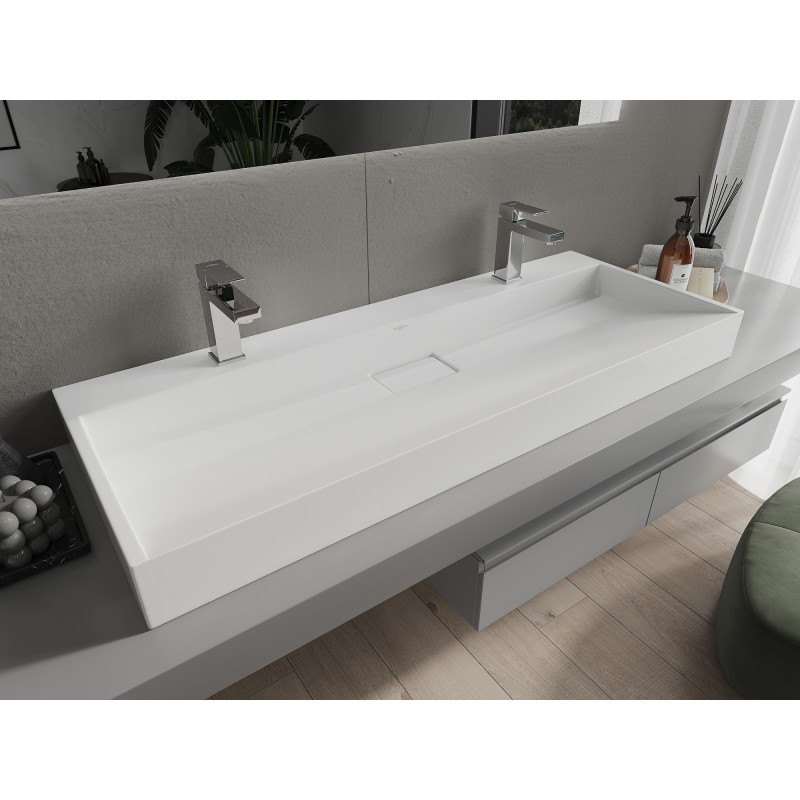 Mexen Ava konglomerátből készült mosdókagyló 2/O 120 x 46 cm, fehér - 23011202