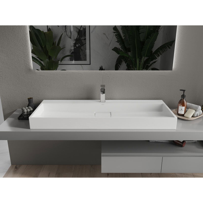 Mexen Ava konglomerátum pultra szerelhető mosdókagyló 1/O 120 x 46 cm, fehér - 23011201