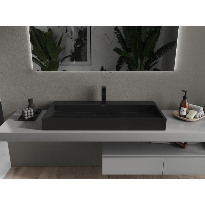 Mexen Ava 100 x 46 cm-es fekete, mosdópult feletti mosdó konglomerátumból 1/O - 23011071