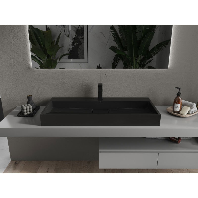 Mexen Ava pultra helyezhető mosdókagyló konglomerátumból 1/O 100 x 46 cm, fekete - 23011071