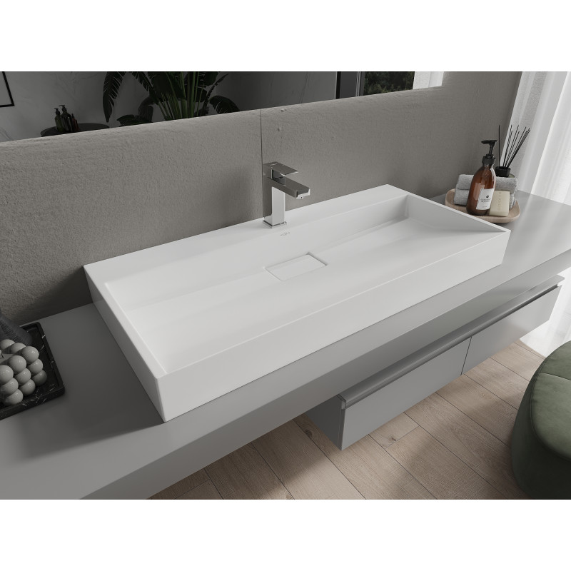Mexen Ava konglomerátból készült pultra szerelhető mosdókagyló 1/O 100 x 46 cm, fehér - 23011001