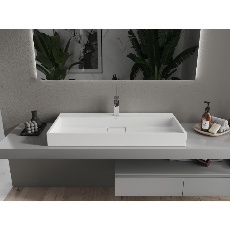 Mexen Ava konglomerátból készült pultra szerelhető mosdókagyló 1/O 100 x 46 cm, fehér - 23011001