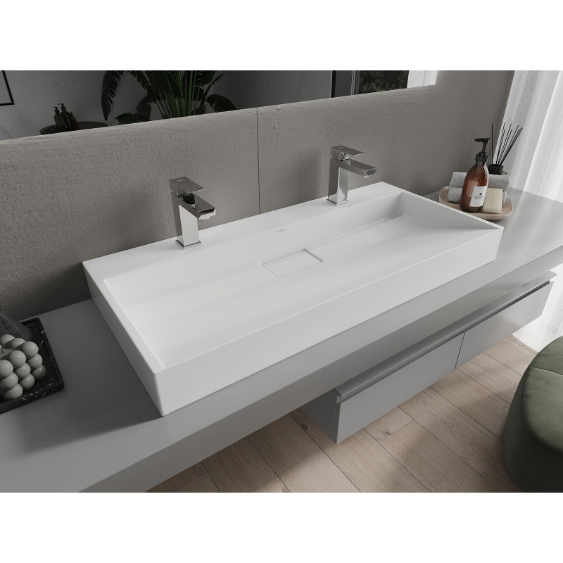 Mexen Ava asztalra helyezhető mosdókagyló konglomerátumból 2/O 100 x 46 cm, fehér - 23011002
