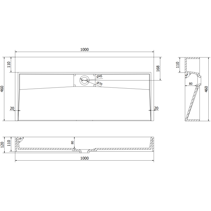 Mexen Ava 100 x 46 cm-es konglomerátum mosdó, fehér - 23011000