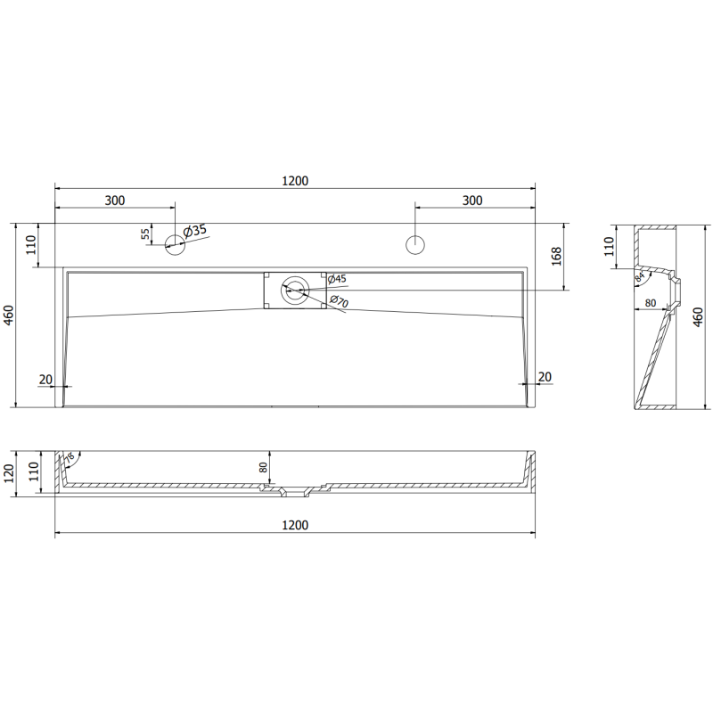 Mexen Ava chiuvetă de blat din conglomerat 2/O 120 x 46 cm, neagră - 23011272