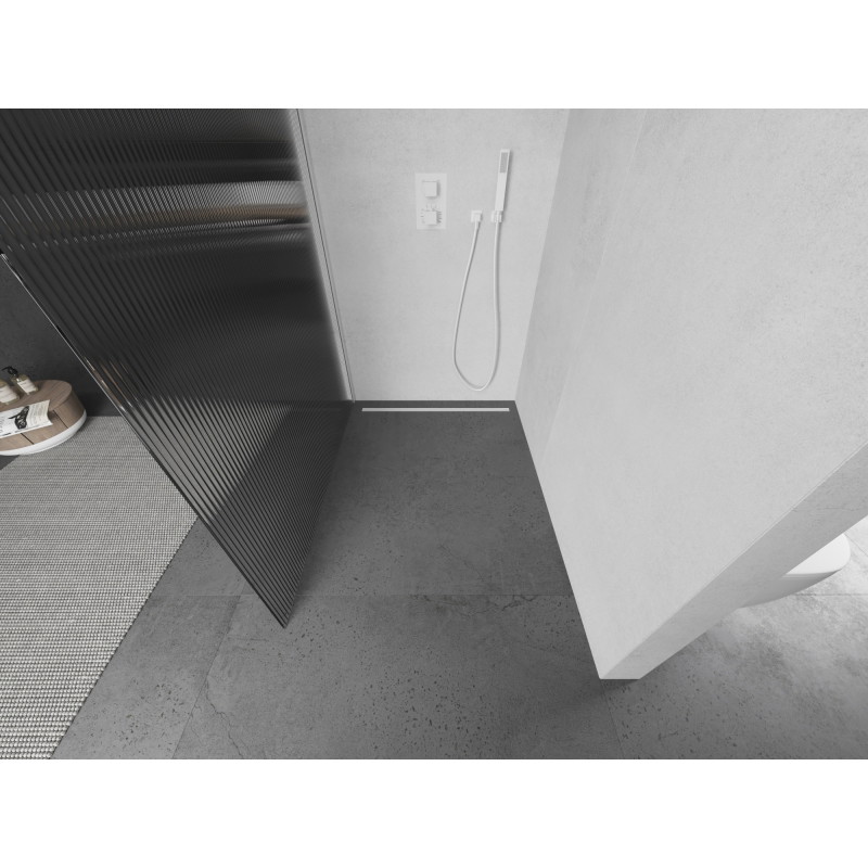 Mexen Kioto Walk-in zuhanyfal 140 x 200 cm, csíkos 8 mm, fehér - 800-140-101-20-09