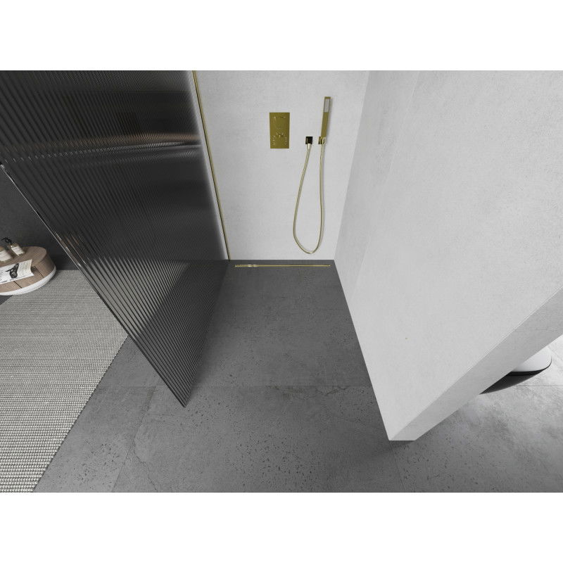 Mexen Kioto zuhanyfal Walk-in 100 x 200 cm, csíkok 8 mm, arany - 800-100-101-50-09