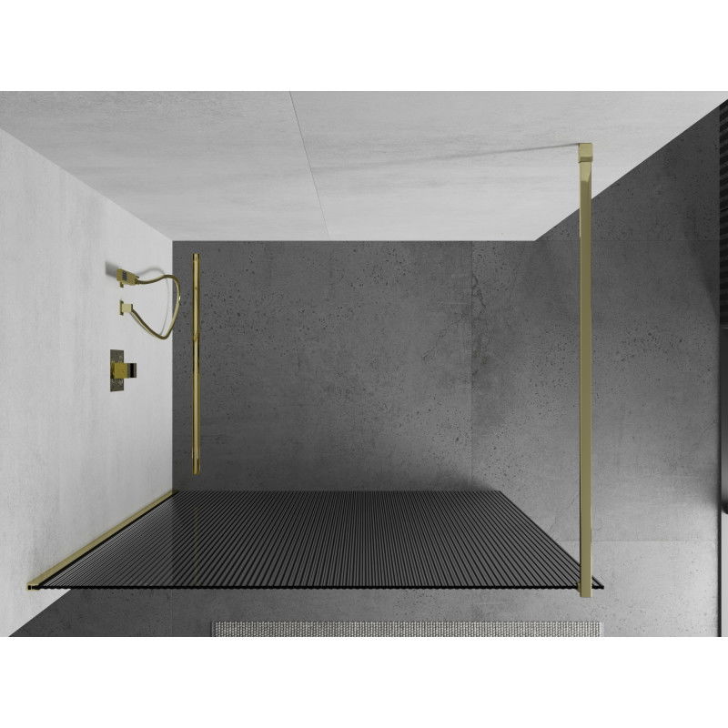 Mexen Kioto perete de duș Walk-in 100 x 200 cm, dungi 8 mm, auriu - 800-100-101-50-09