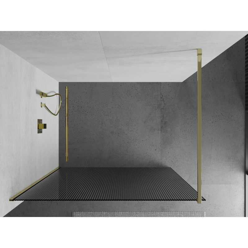Mexen Kioto Walk-in zuhanyfal 100 x 200 cm, csíkos 8 mm, arany - 800-100-101-50-09