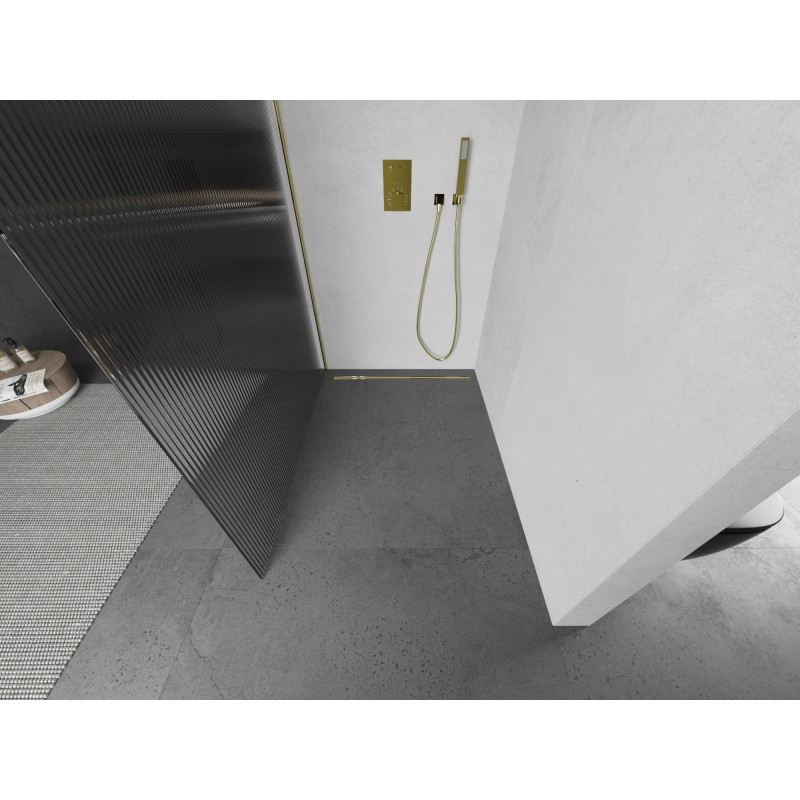 Mexen Kioto Walk-in zuhanyfal 130 x 200 cm, csíkos 8 mm, arany színű - 800-130-101-50-09