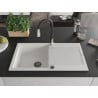 Mexen Leo chiuvetă de granit cu un compartiment, cu picurător și baterie de bucătărie Savita, Albă - 6501-20-672601-70