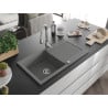 Mexen Leo chiuvetă de granit cu un compartiment, cu picurător și baterie de bucătărie Savita, gri - 6501-71-672601-00