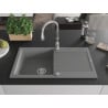 Mexen Leo chiuvetă de granit cu un compartiment, cu picurător și baterie de bucătărie Savita, gri - 6501-71-672601-00