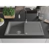 Mexen Leo chiuvetă de granit cu un compartiment, cu picurător și baterie de bucătărie Savita, gri - 6501-71-672601-70
