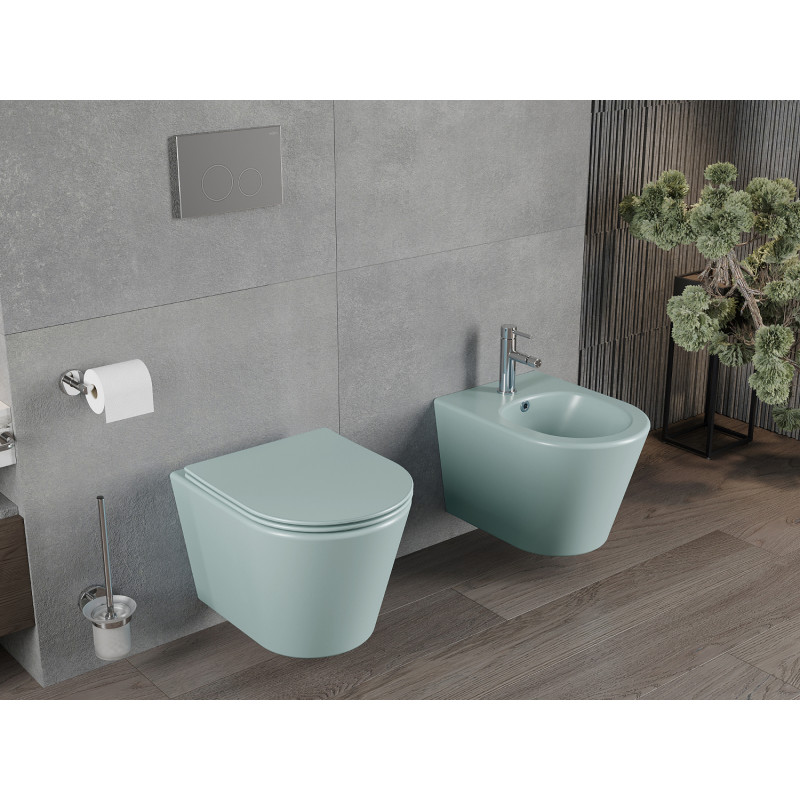 Mexen Rico miska wc Rimless slim lassan záródó duroplast ülőkével, világoszöld matt - 30724048