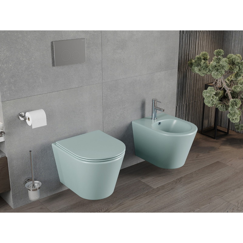 Mexen Rico vas WC Rimless cu capac cu coborâre lentă slim, duroplast, verde deschis mat - 30724048