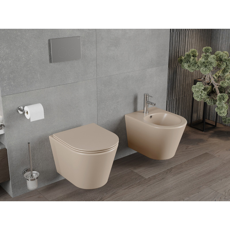 Mexen Rico vas de toaletă fără margini cu capac slim, duroplast, cappuccino mat - 30724064