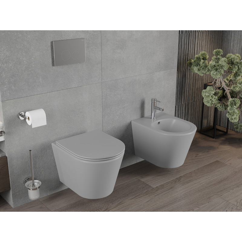 Mexen Rico Rimless WC csésze lassan záródó vékony ülőkével, duroplast, világosszürke matt - 30724061