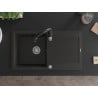 Mexen Leo chiuvetă de granit 1-cameră cu scurgător și baterie de bucătărie Savita, negru/auriu metalic - 6501-75-672601-70