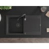 Mexen Leo chiuvetă de granit cu 1 compartiment cu picurător și baterie de bucătărie Savita, negru stropit - 6501-76-672601-70-B