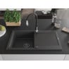 Mexen Leo chiuvetă de granit cu 1 compartiment cu picurător și baterie de bucătărie Savita, negru stropit - 6501-76-672601-70-B