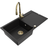 Mexen Leo chiuvetă de granit cu 1 compartiment, cu scurgător și baterie de bucătărie Savita, negru - 6501-77-672601-50