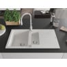 Mexen Matias chiuvetă de granit 1,5 compartiment cu scurgător și baterie de bucătărie Savita, alb - 6502-20-672601-00