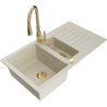 Mexen Matias 1,5-medencés gránit mosogató lefolyóval és Savita konyhai csapteleppel, bézs - 6502-69-672601-50