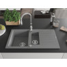 Mexen Matias chiuvetă de granit cu 1,5 compartimente și scurgător și baterie de bucătărie Savita, gri - 6502-71-672601-00