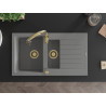 Mexen Matias chiuvetă de granit cu 1,5 cuve cu scurgător și baterie de bucătărie Savita, gri - 6502-71-672601-50